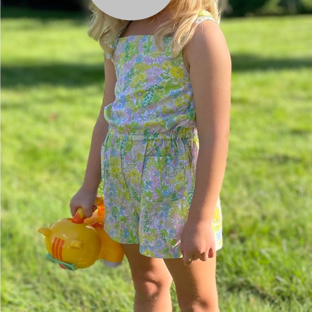 Jacadi Green and Yellow romper with Vibrant Floral Design